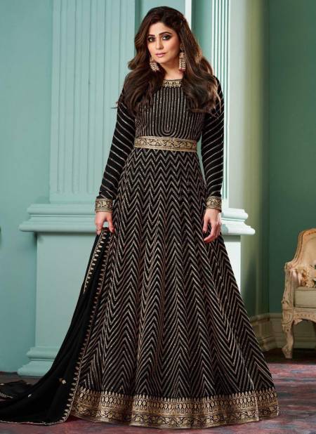 Black Colour Aashirwad Alizza Gold Heavy Wedding Wear Real Georgette Salwar Suit Collection 8529-E
